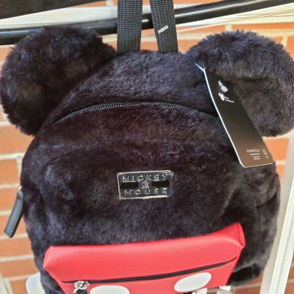 BNWT Disney Fuzzy Mickey Mouse Mini Backpack w/ Ears jet black (OS) main image 6